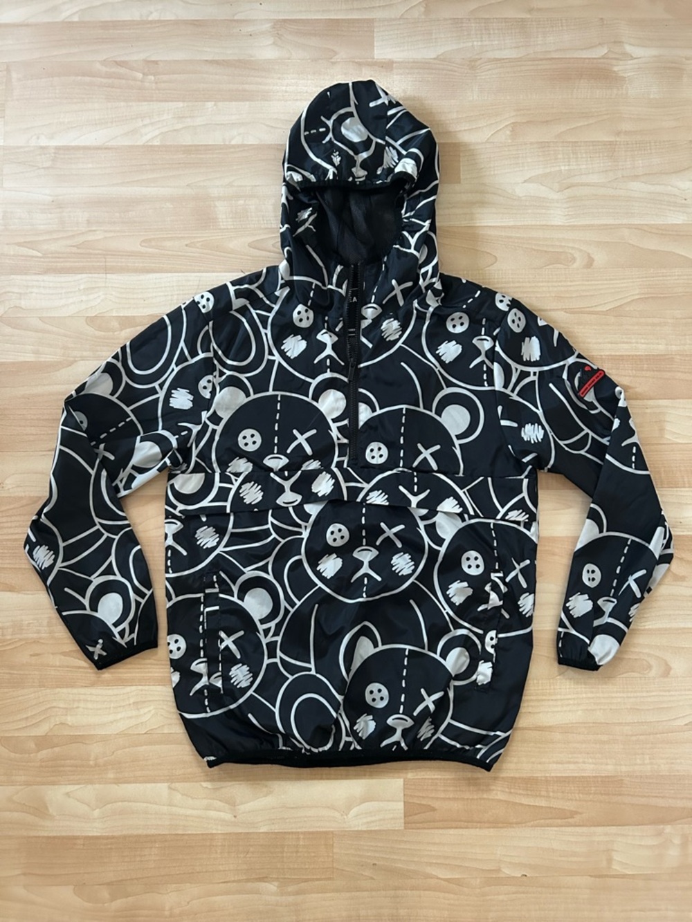 Reason Black Windbreaker with Punk Teddy Bear Motif